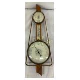 Wood and Brass Wall-Mounted Barometer, Hygrometer,