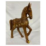 Carved Wooden Horse Sculpture, 20in x 25in