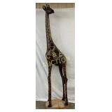 Hand-Carved Wooden Giraffe Sculpture, 101in x 24in