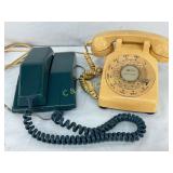 Two Rotary Telephones in Yellow and Green