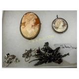 Sterling Silver Jewelry Cameo Brooches, Floral Pis