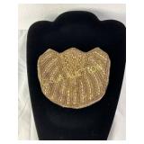 Gold-Tone Beaded Evening Clutch Purse, 6x5 Inches