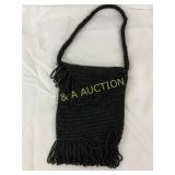 Black Beaded 5x7 Handbag with Fringe Detailing