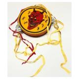 Tin Litho Tambourine w/ Devil Motif, 6.5 Inches