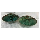 Early Cole Pottery Candlesticks, 8 Inches Wide