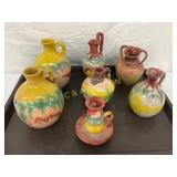 Seven Multicolor Glazed Cole Pottery Pieces, 4 to