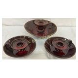 Three Cole Pottery Candlesticks with Red Glaze