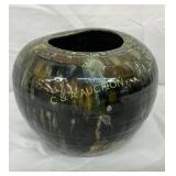 Pottery Rose Bowl Stamped AR Cole, 3 1/2 Inches Ta