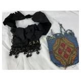 Two Beaded Purses, Black Fabric with Beaded Trim a