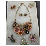 Gold-Tone Floral Necklace Set With Earrings and As