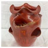 Chrome Red Pottery Strawberry Pot Signed GF Cole,