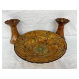 Three-Piece Studio Pottery Set: Decorative Bowl wi