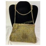 Gold-Tone Metal and Beaded Evening Clutch with Cha