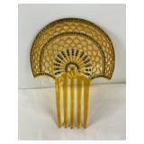 Yellow Decorative Hair Comb with Green Rhinestones