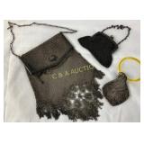 Three Vintage Metal Mesh Purses and Yellow Plastic