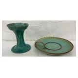 Cole Pottery Glazed Plate and Stand Set