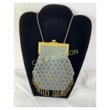 Beaded Mesh Evening Purse with Brass Frame and Cha