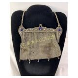 German Silver Mesh Purse with Chain Handle and Orn