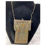 Silver-Tone Metal Mesh Evening Purse with Floral A
