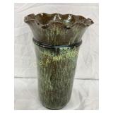 Early Cole Pottery Vase with Ruffled Rim, 10 Inche