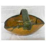 Early CR Auman Pottery Basket with Handle, 9 Inche