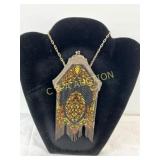 Silver Mesh Purse with Enamel Floral Design, Made