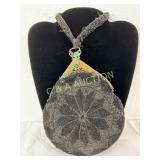 Beaded Evening Purse with Metal Frame, 7x9 Inches
