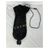 Black Beaded Drawstring Evening Bag, 4x10 Inches