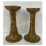 Pair Cole Pottery Candleholders, 8-1/2 to 9 Inches