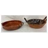 Glazed Pottery Bowls with Handles, Measures 12 Inc