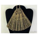 Beaded Drawstring Bag with Black and Gold Detailin