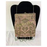 Beaded Evening Bag with Floral Motif, 6 x 7 1/2 In