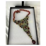 Multicolor Gemstone Pendant Necklace with Red Bead