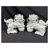 Pr Japanese White Porcelain Guardian Foo Dogs