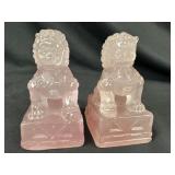 Pair of Rose Quartz Glass Crystal Foo Dog Figures
