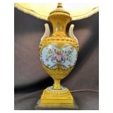Hand-Painted Floral Porcelain Twin-Bulb Table Lamp