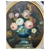 Oil Painting on Board Floral Still Life Oval Gilt