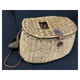 Vintage Leather Woven Wicker Fishing Creel Basket