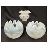3 Fenton & Beaumont Glass Ruffle Edge Rose Vases