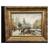 Oil on Board French City Square Winterscape