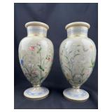 Pr. Handpainted Opaline Glass c.1800 Floral Vases