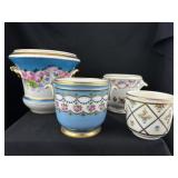 4 French Limoges Style Gilt Porcelain Cache Pots
