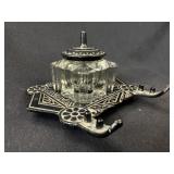 Antique Judd & Co. Cast Iron & Crystal Inkwell