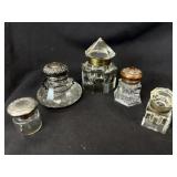 Antique Crystal & Sterling Inkwell Collection 5pc