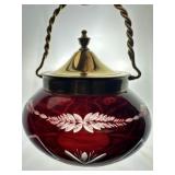 Vintage Ruby Red Cut to Clear Crystal Biscuit Jar