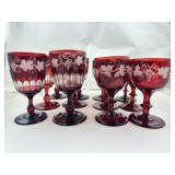 Bohemian Ruby Red Cut to Clear 12 Stemmed Glasses