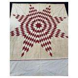 Hand-Embroidered Quilt Red White Starburst Pattern