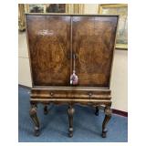 Burr Walnut Cocktail-Storage Cabinet w/ Marquetry