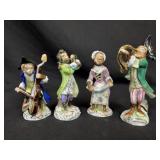 4 Dresden Porcelain Painted 'Monkey Band' Figures