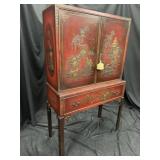 Chinoiserie Red Lacquer Cabinet  Armoire wGilt Acc